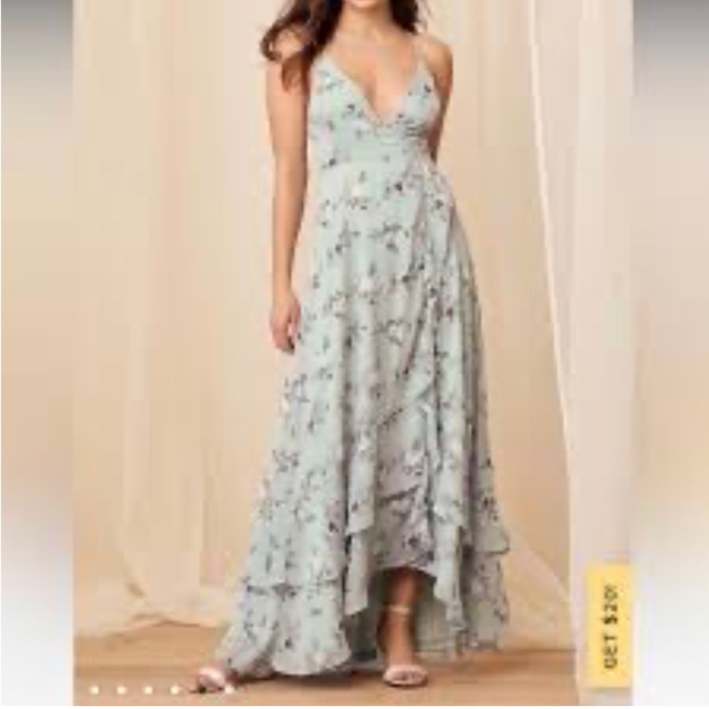 In Love Forever Sage Green Floral Lace-Up High-Low Maxi Dress Nwt L